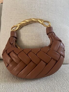 Woven Crescent Mini Bag in Brown with Gold Handle New Condition